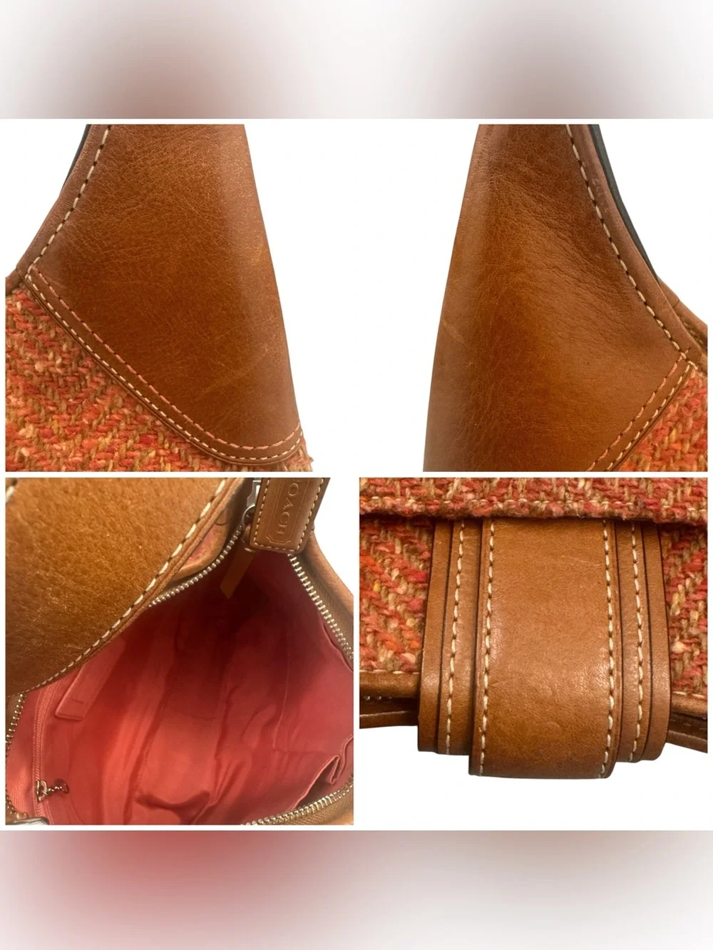 Vintage Coach Soho Tweed Herringbone Texture Y2K Hobo Bag & Matching Wallet Set